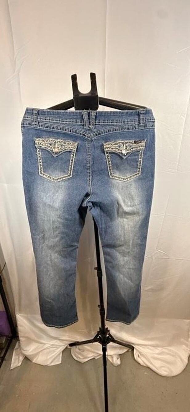 Angels Rhinestone Flap Pocket Jeans Women 14 Blue Denim Y2K McBling Stretch Boot